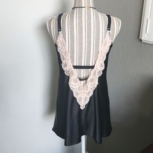 Victoria's Secret open back black Satin slip or short night gown.